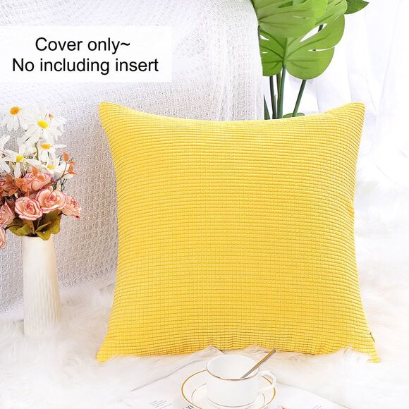 Corduroy Corn Striped Throw Pillow Cover Cushion Cover 18" x 18" Yellow - Picture 5 of 6